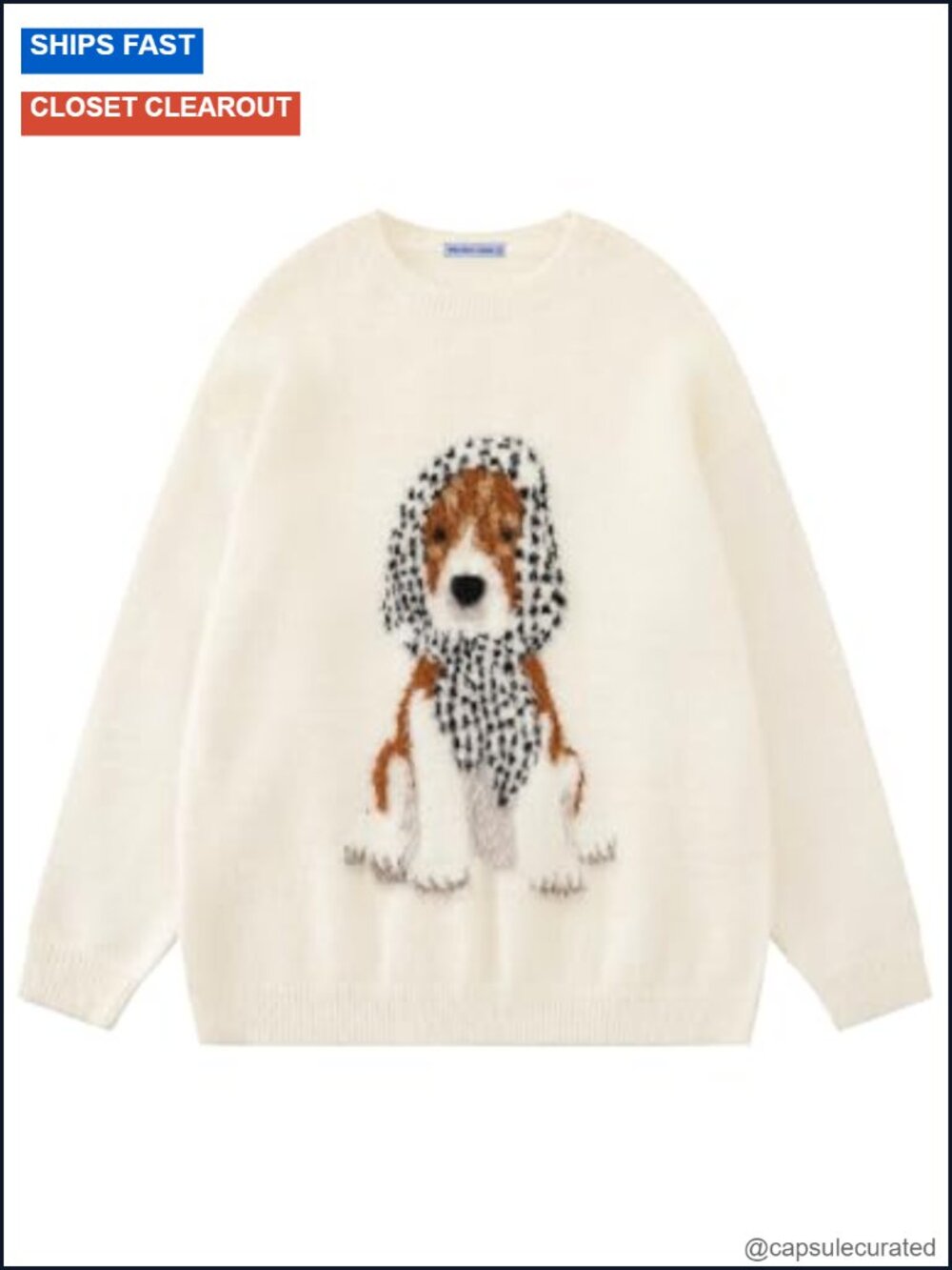 Vintage Oversized Crewneck Knit Pullover Sweater Y2k Streetwear Cute Dog Graphic